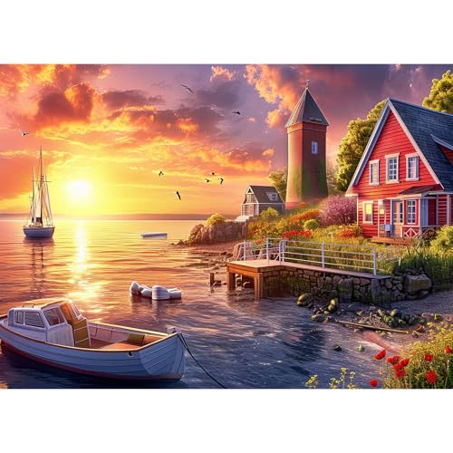 Puzzles für Erwachsene 1000, Puzzles für Erwachsene, herausfordernde Puzzles, Puzzlespiel für das Ganze für Frauen, Geschenke für Männer, Thema:Colorful Harbour View von MOJIGE