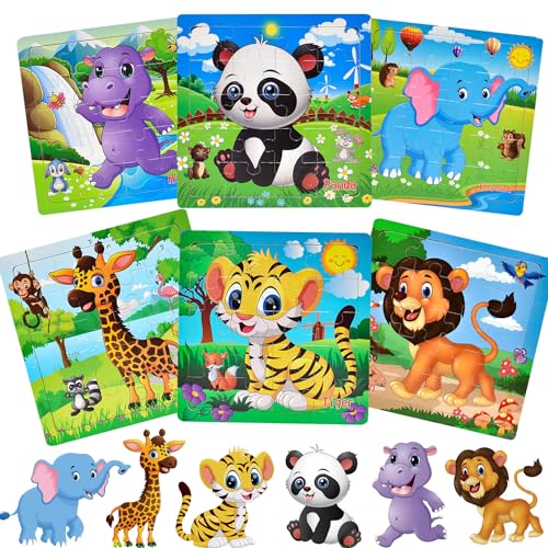 Rahmenpuzzle für Kinder 20 Teile, Tierthema-Puzzle, Holzpuzzle, kognitives Spiel für Kinder, Exquisites Kindergeburtstagsgeschenk von MOJIGE