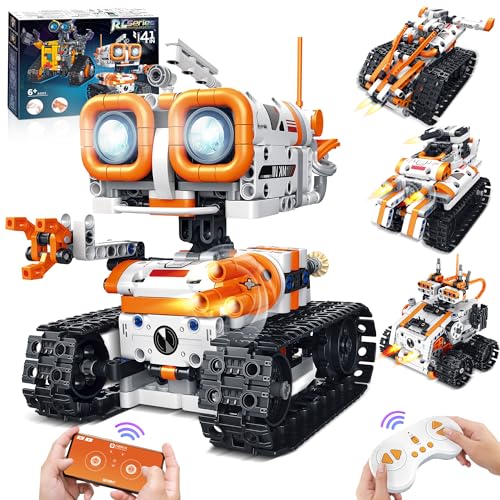 MOJINO Roboter Spielzeug ab 5 6 7 8 9 10 11 12+ Jahre Junge, 4 in 1 Technik ab 5-12+ Jahre Jungen Roboter Kinder App-Fernsteuerung Geschenk für Kinder ab 5-12+ Jahre Jungen Mädchen von MOJINO