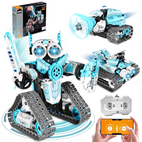 MOJINO Technic Technik Auto Roboter für Jungen 6 7 8 9 10 11 12, Telecommande Ferngesteuertes Architecture 3 in 1 Geschenk für Mädchen und Jungen Kinder im Alter von 6-9 10-16 ans Jahren, Blau von MOJINO