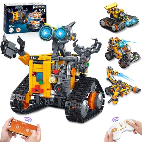 MOJINO Technik ab 5 6 7 8 9 10 11 12+ Jahre Jungen, 4 in 1 Roboter Kinder Roboticset mit App-Fernsteuerung Geschenk für Kinder ab 5-12+ Jahre Jungen Mädchen von MOJINO