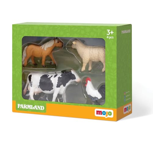 MOJO - Farmland Fun Starter Set mit Shetty-Pony, Holstein-Kuh, Romney Schafschafschafschafe und Hahn | Handbemalte Spielfigur | Farmland Collection von MOJO