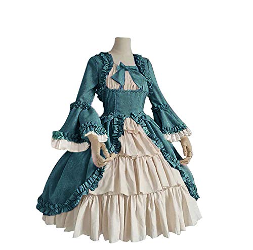 MOKBAY Halloween Kleid Kostüm Gericht Festival Outfit Damen Mittelalterlich Halloween Kostüm Erwachsene Vintage Theaterkleidung Elegantes Viktorianische ​Langarm Patchwork Women Bow Dress Blau M von MOKBAY