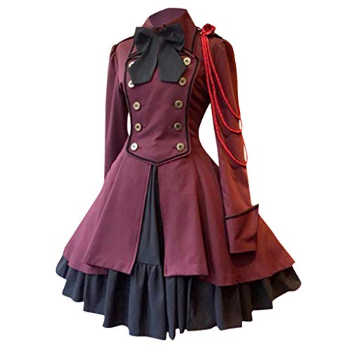 MOKBAY Halloween Kostüm Erwachsene Mittelalter Fasching Kostüm Damen Vintage Halloween Rock Retro Viktorianische Braut Kleid Halloween Renaissance Gothic FüR Cosplay Wein L von MOKBAY