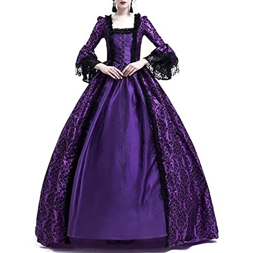 MOKBAY Halloween Kostüm Kleid Erwachsene Mittelalter Elegantes für Cosplay Karneval Halloween Kostüm Damen Große Größen Langarm Square Neck Hexe Vintage Costume Vampir Women Dress Lila S von MOKBAY