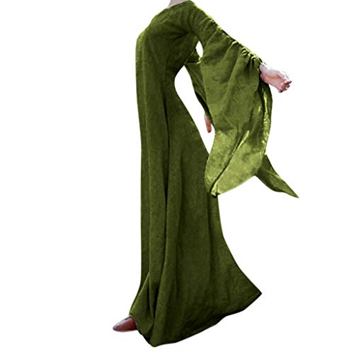 MOKBAY Langarm Fee Kostüm Damen Halloween Kleid Fasching Kostüm Herbst Winter Fairy Dress Cosplay Feen Kostüm Damen MäRchen Halloween Kostüm Damen Renaissance Kleid Große Größen Grün 3XL von MOKBAY