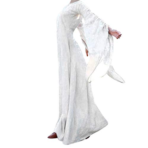 MOKBAY Langarm Fee Kostüm Damen Halloween Kleid Fasching Kostüm Herbst Winter Fairy Dress Cosplay Feen Kostüm Damen MäRchen Halloween Kostüm Damen Renaissance Kleid Große Größen Weiß S von MOKBAY