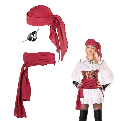 MOKIDO Piraten Kostüm Zubehör Set, Mittelalter Piraten Accessoires Set, Piraten Schärpe, Piraten Kopftuch mit Augenklappe, Piraten-Bandana, Augenklappe Pirat Pirate Costume für Kinder Erwachsene von MOKIDO