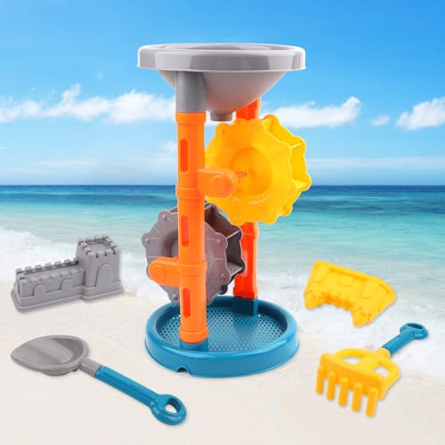 MOKIDO Strand Sandspielzeug Set, 5 Stück Strandspielzeug für Kinder, Outdoor Sandspielzeug mit Sanduhr, Sand Form, Sand Schaufel, Rake, Sand Burg Spielzeug für 1 2 3 4 5 6Jahre Mädchen Junge von MOKIDO