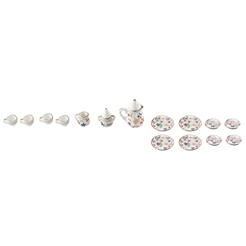 MOLERRI 15 Stueck Miniatur Puppenhaus Geschirr Porzellan Tee Set Geschirr Cup Teller Blumendruck von MOLERRI
