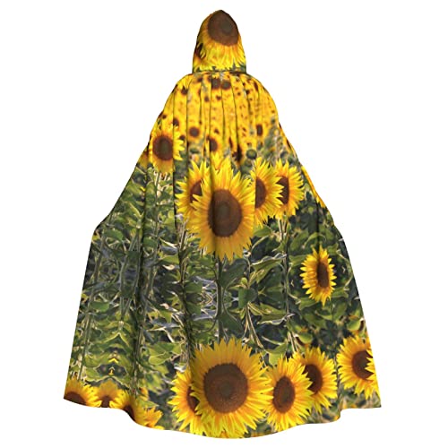 MOLIAE Gelber Sonnenblumen-Umhang mit Blumenmuster, Unisex, Erwachsene, langer Kapuzenumhang für Halloween, Karneval, Cosplay, Kostüme, Hexenkostüm von MOLIAE