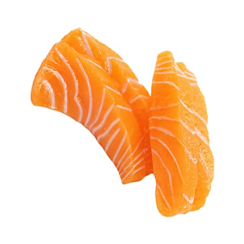 2st Modell Lachsfilet Gefälschte Fleischmodelle Simulation Lebensmittelmodell Künstliches Sashimi-Essen Lachsscheiben-Foto-Requisiten Künstliche Fleischrequisiten Stütze Orange PVC MOLUCKFU von MOLUCKFU