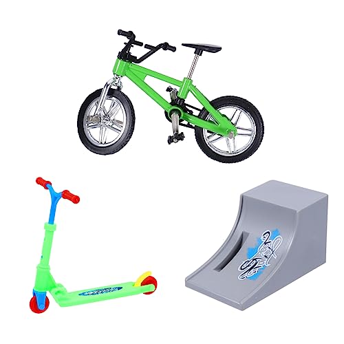 MOLUCKFU Mini-Finger-Scooter-Spielzeug aus Aluminiumlegierung Kunststoff 1 Fahrrad 1 Rampe 1 Klapproller pädagogisches Spaß-Schreibtisch-Spielspielzeug von MOLUCKFU