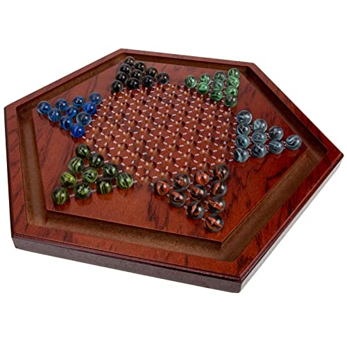 MOLUCKFU 1 Satz Hexagon Holz Checkers Label Desktop-chinesisches Damespiel Traditionelle Chinesische Dame Chinesisches Murmelspiel Pädagogisches Chinesisches Dame Brown Glas von MOLUCKFU