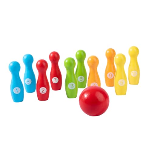 MOLUCKFU 1 Satz Hölzernes Zahlen-Bowling Kinderspiel Bowling-Set Für Kinder Zahlenlernspiel Spielzeug Zum Sortieren Von Farben Bowlingspiel Für Kinder Bowling-pins Ball Spielzeug von MOLUCKFU