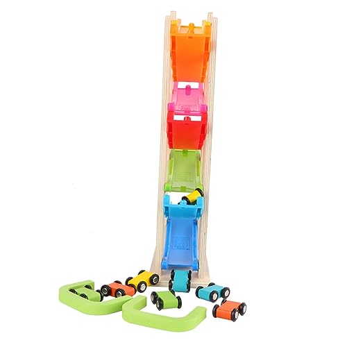 MOLUCKFU 1 Satz Holzrennbahn für Kinder Roller-Gleitauto Kleinkindspielzeug-Rennstrecke interaktives Spielzeug Interactive Toys Rennstrecke mit Holzrampe Gleitauto aus Holz Bambus Colorful von MOLUCKFU