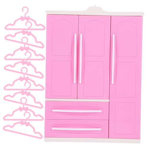 MOLUCKFU 1 Satz Mini-Kleider Schrank Mini-möbelmodell Puppenhaus Kleiderschrank Puppenhaus-schlafzimmermöbel Miniatur-puppenhaus Kleiderbügel Für Puppen Dolly Kleiderbügel Plastik Rosa von MOLUCKFU