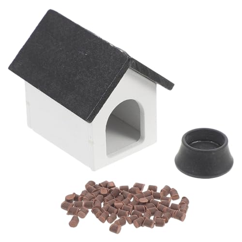 MOLUCKFU 1 Satz Puppenhaus Hundehaus Hund Wassernapf Hamsterröhren Und Tunnel Puppenhaus-miniaturen Spielzeug Haustier Miniatur-hausbausatz Futternapf Für Kaninchen Kleines Holz Black von MOLUCKFU