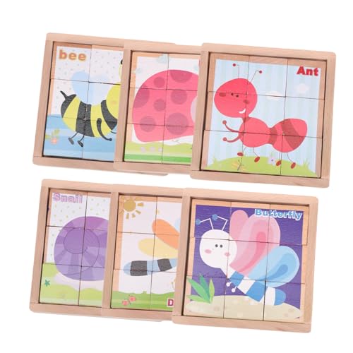 MOLUCKFU 1 Satz sechsseitige Malbausteine Spielzeug stapeln Cartoon-Puzzle Kindergarten Sortierrätsel Kinderspielzeug Kinder Puzzle rätselbuch Kinder Holzpuzzle Puzzle-Spielzeug aus Holz von MOLUCKFU