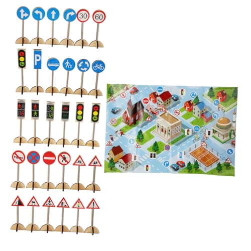 MOLUCKFU 1 Set Verkehrszeichen Spielzeug Straßenmatte Kinder Verkehrsschilder Ampel Verkehrskegel Blockspiel Verkehrsschilder Früherziehungsspielzeug Kinder Verkehrsschilder Und von MOLUCKFU