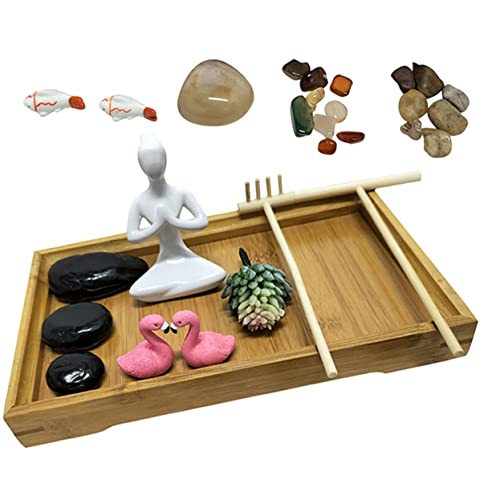 MOLUCKFU 1 Set Zen Garten Kit DIY Miniatur Garten Mit Sand Und Steinen Zur Meditation Holzfarbe Dekoration Für Zuhause Und Büro von MOLUCKFU