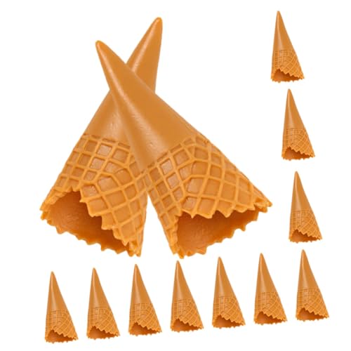 MOLUCKFU 15st Simulationskegel Gefälschte Eiswaffel Spielzeuge Mit Eismünzen Dessert-simulationsmodell Eistüten-essensspielzeug Künstlicher Keks 3D-EIS-cabochons Charme PVC Light Brown von MOLUCKFU