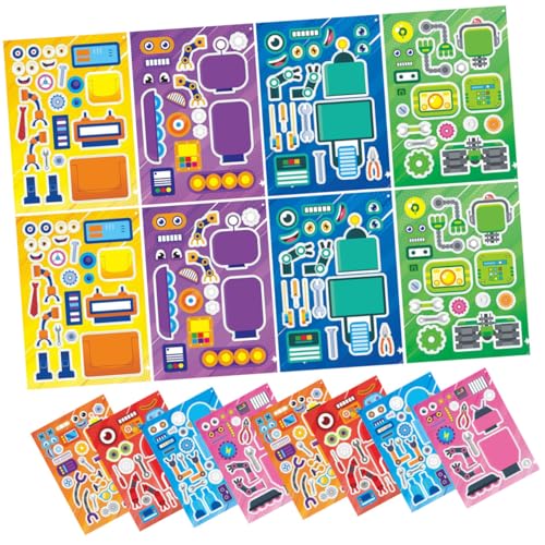 MOLUCKFU 16 Blatt Roboter Aufkleber Roboter Partygeschenke Cartoon Roboter Aufkleber Interessante Muster Aufkleber Puzzle Aufkleber Party Requisiten DIY Roboter Puzzle Aufkleber von MOLUCKFU