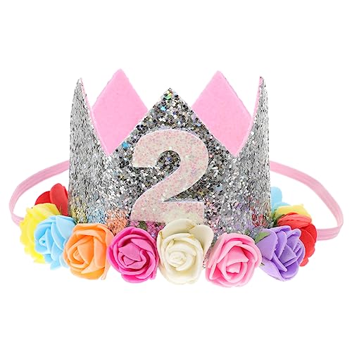 MOLUCKFU 1stk Hut Aus Künstlichen Blumen Party-kronenhut Glitter Sekunde Erste Geburtstagskappe Kleinkind Geburtstag Tiara Stirnband Geburtstagsmützen Für Kinder Goldpudertuch von MOLUCKFU