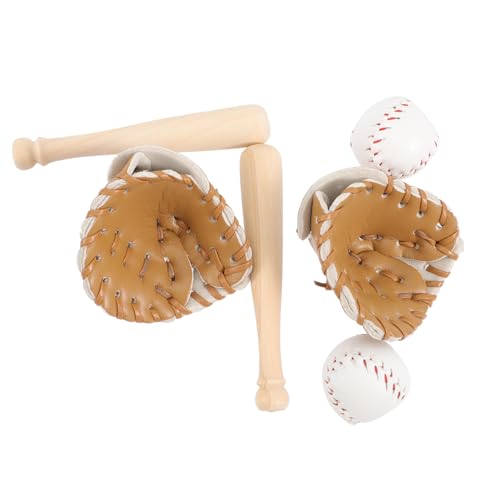 MOLUCKFU 2 Sätze Baseball-Softball-Abdeckung Baseballhandschuh Im Maßstab 1:12 Mini-Baseball-bastelarbeiten Handwurfhandschuh Schläger Miniatur Griff Baseball-kuchendekorationen Leder Khaki von MOLUCKFU