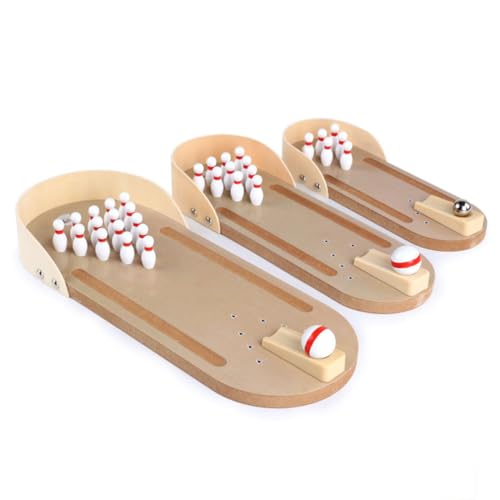 MOLUCKFU 2 Sätze Desktop-Bowling-Spielzeug interaktives Spielzeug dekompressionsspielzeug Decorative Toy School Toy Gym Toy Mini-Basketballtisch Wurfballspiel Basketball Spiel Hölzern Khaki von MOLUCKFU