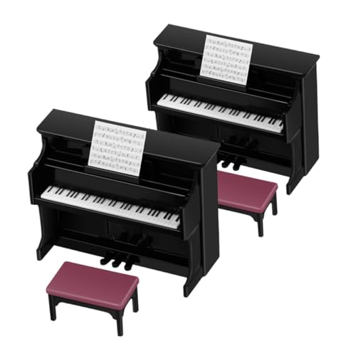 MOLUCKFU 2 Sätze Kinderspielzeug Miniaturhocker Puppenhaus-Piano-Modell kleines Klavierinstrument Puppenhaus Zubehör Puppenhaus Dekoration winziges Klavier Mini-Klavier Plastik Black von MOLUCKFU