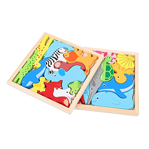 MOLUCKFU 2 Sätze tierisches dreidimensionales Puzzle Puzzle kinderpuzzle D-Puzzle Educational Toys zabawki stymulujące rozwój Spiele passendes Puzzle Puzzlebrett aus Holz von MOLUCKFU