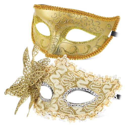 MOLUCKFU 2 Stk Karnevalsmaske halloween masken halloweenmaske Venetianische Masken Goldene Masken goldmaske unikal Maskerademasken für Paare venezianische maske frauen Theatermasken Plastik von MOLUCKFU