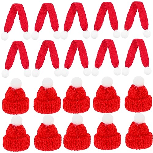 MOLUCKFU 20St Mini-Mütze Weihnachten DIY Bastelbedarf Minischalmütze für Puppe weihnachtsbaumdeko weihnachtsbäume geschmückt Weihnachtsflaschenhülle Weihnachtsfeier liefert Strickgarn von MOLUCKFU