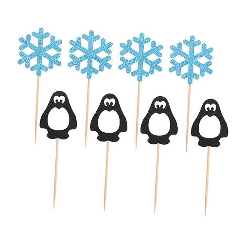 MOLUCKFU 24st Pinguin-schneeflocke-anordnung Kuchen Dekorationen Weihnachtsbaum Cupcake Topper Weihnachtliche Obstpflücker Schneeflocken-dessert-topper Geburtstag Hölzern von MOLUCKFU