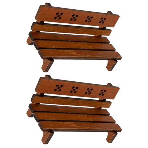 MOLUCKFU 2St Dekorative Miniaturszenen-Ornamente Puppenbett Zaundekoration Terrasse Outdoor-Kissen Minis wohnaccessoires Miniatures Mini-Hausmöbel aus Holz Miniatur-Parkbank Light Brown von MOLUCKFU