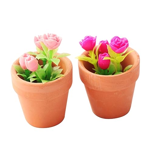 MOLUCKFU 2St Grüne Topfpflanzen Mini-Rosen Garten Miniaturen Dekoration Miniatur- Mini-Kunstblume Anlage Kinder bastelset Spielzeug für Kinder Toy Miniaturmöbel Puppenhauszubehör PVC von MOLUCKFU