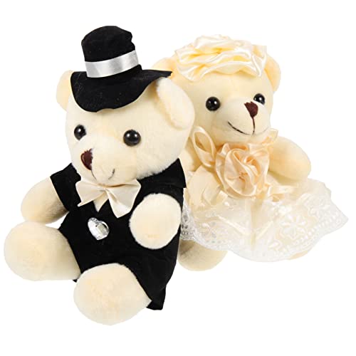 MOLUCKFU 2St Hochzeitsbärenpuppe Mini-Plüschbären Panda tragen Tiere Hochzeitsgeschenk Plüschbär Brautpaar Plüschbär Spielzeug jäten Puppe dekor ausgestopfte Bärenpuppe PP Baumwolle Weiß von MOLUCKFU