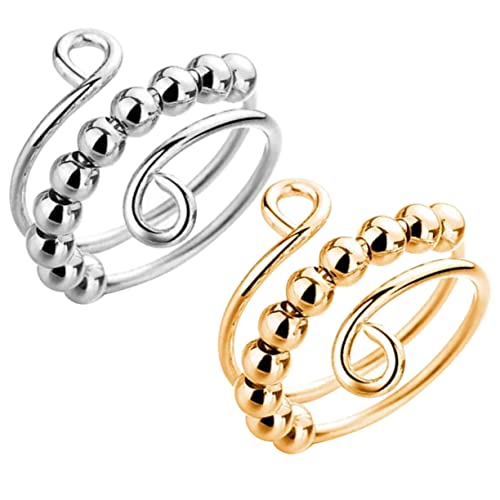 MOLUCKFU 2St Stressabbauring stressrings stressringe Schmuckring halstücher antistressring zappelnde Hand Goldzappeln zappelnde Frauen Sorge Fingerring kompakter Zappelring Metall von MOLUCKFU