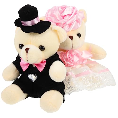 MOLUCKFU 2st Hochzeitsbärenpuppe Tierzimmerdekorationen Mini-babypuppen Stofftierspielzeug Minifiguren Hochzeitsbärenfiguren Bärenspielzeug Tragen Cartoon-bär-Puppe Pp Baumwolle Rosa von MOLUCKFU