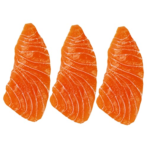 MOLUCKFU 3st Simulation Lachs Lachsfälschung Gefälschter Fisch Naturgetreue Lachsscheiben Künstlich Lachs-Modell Gefälschte Lachsscheiben Realistisches Simulationsessen PVC Orange von MOLUCKFU