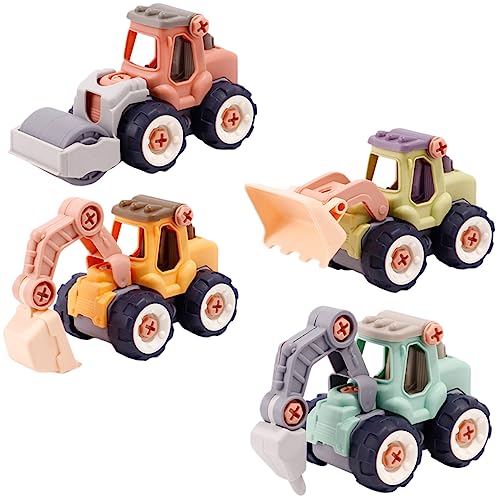 MOLUCKFU 4 Stück Baufahrzeug kinderspielzeug für Excavator Toy puppenwagen playcars Auto Jungenspielzeug Ingenieur-LKW Montageauto selber Bauen Plastik von MOLUCKFU