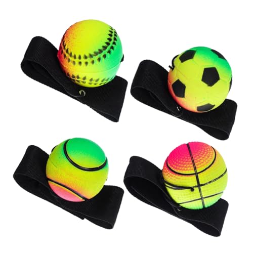 MOLUCKFU 4 Stück Hüpfball Handwurf Rebound Ball Armband Sport Handgelenkbälle Handgelenkrücklaufball Für Rücklaufbälle Mit Handgelenkschlaufe Baseball Sport Handgelenkrücklaufbälle Gummi von MOLUCKFU