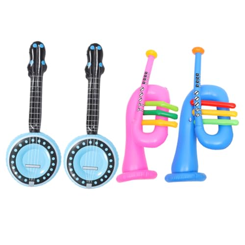 MOLUCKFU 4 Stück Kindermusikinstrument Hornspielzeug Gastgeschenke Ukelele Kinderinstrument Tamburin Pool Float Trommel Musikspielzeug Partyzubehör PVC von MOLUCKFU