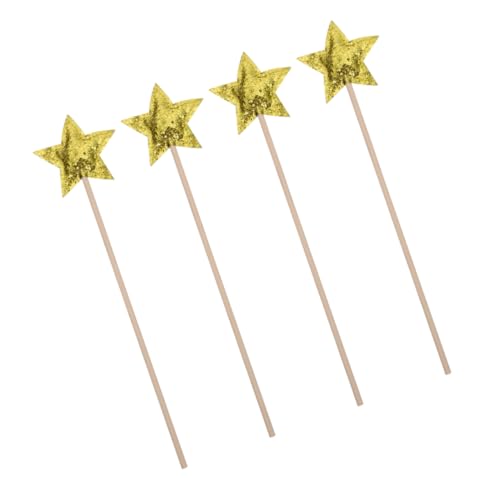 MOLUCKFU 4 Stück Zauberstab Fee Cosplay Requisiten Geburtstagsgeschenk Für Mädchen Feenstab Für Mädchen Fee Kostüm Requisit Pailletten-fee-Sticks Pentagramm-fee-zauberstäbe Stoff Golden von MOLUCKFU