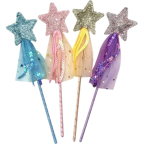 MOLUCKFU 4 Stück Zauberstab Leuchtstäbe zappeln Zappelei für Mini Fairy Wand igelkostümkinder Toy for The Teachers Kid Toys Sternförmige Feenstäbe Feenstab für Stoff von MOLUCKFU