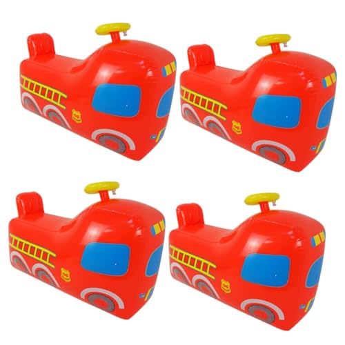 MOLUCKFU 4 Stück aufblasbarer LKW Spielzeug für Kleinkinder Tragbarer Feuerwehrwagen-Tumbler Feuerwehrauto kinderspielzeug Sprungball springball für Kinder PVC-Becher für Kleinkinder rot von MOLUCKFU