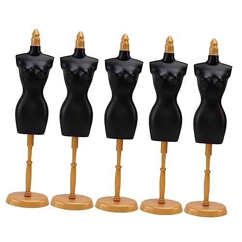 MOLUCKFU 5 STK Modellständer Mini-puppenhaus Miniatur-puppenhaus Mode Kleid Puppenkleidform Kinder Kleiderständer Mannequin-Halterung Dekorationszubehör Für Puppenhäuser Black Plastik von MOLUCKFU