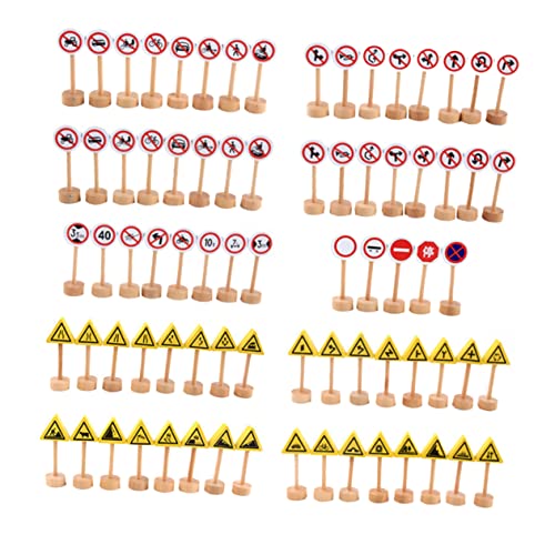 MOLUCKFU 50 Stück Bausteinzeichen Mini-Spielzeug Lernspielzeug für Kinder Mini-Bausteine verkehrserziehung verkehrsschilder Ampelmodell Spielzeug lustiges Straßenschild-Spielzeug hölzern von MOLUCKFU