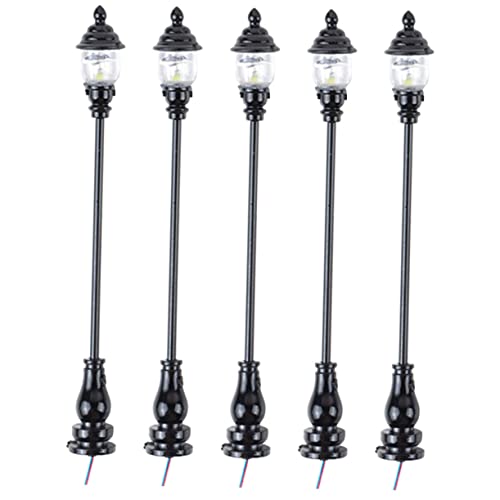 MOLUCKFU 5St Modell Gartenleuchte Eisenbahn Zuglampe Mini-Dekor Ampeln Modellbau Material Modellbau Zubehör Straßenminiaturen für Kinderspielzeug Mini-Parklampe Edelstahl Plus abs Black von MOLUCKFU